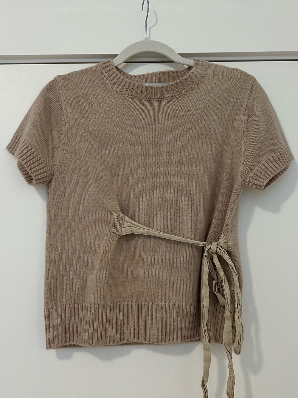 Zara Short-Sleeve Side-Tie Knit Top - Taupe